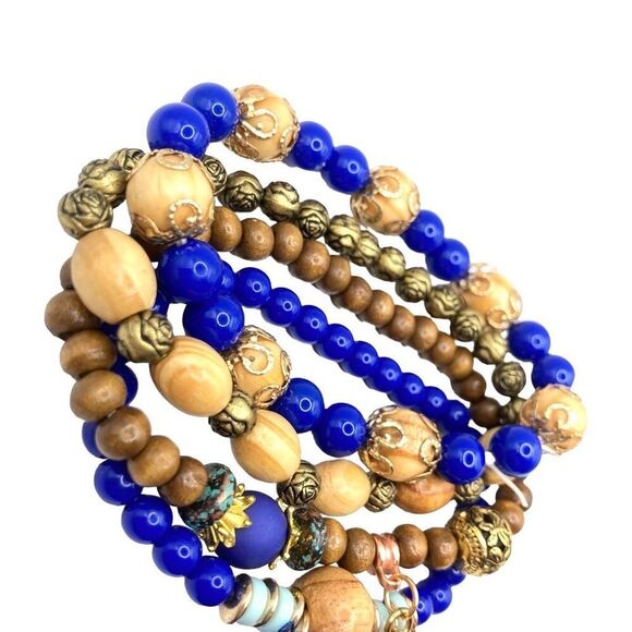 Set of 4 boho acrylic and wooden bead stretch bracelet - Picture 3 of 4